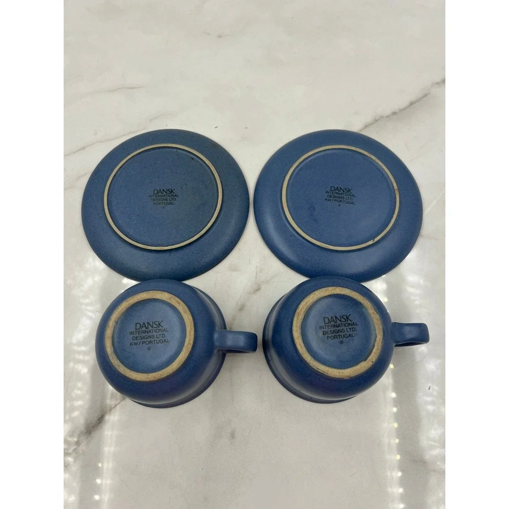 Dansk International Designs Blue Stoneware Tea Cup and Saucer Set of 2 Portugal
